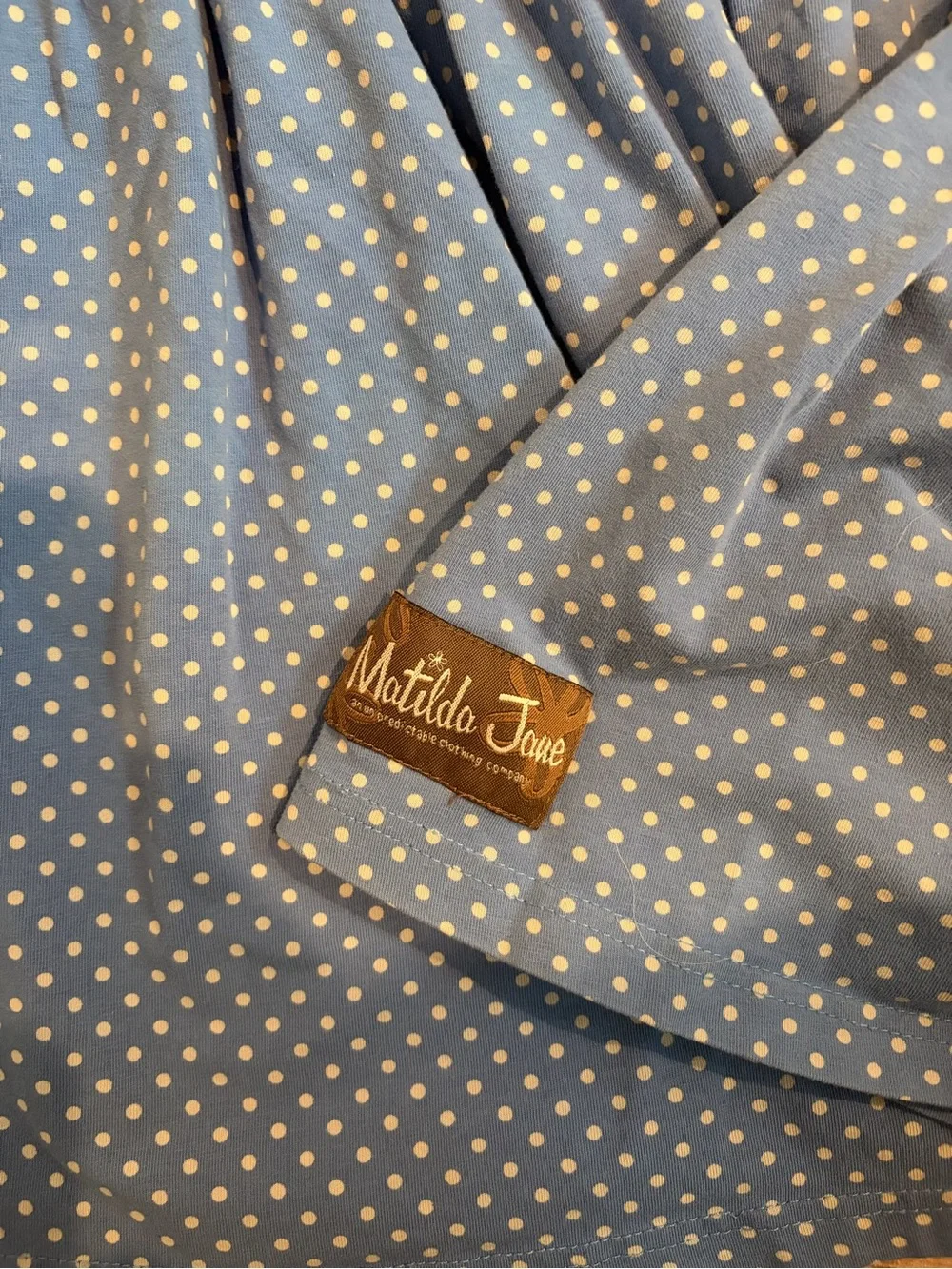 Matilda Jane Reagan Blue Polka Dot Dress with Puff Sleeves